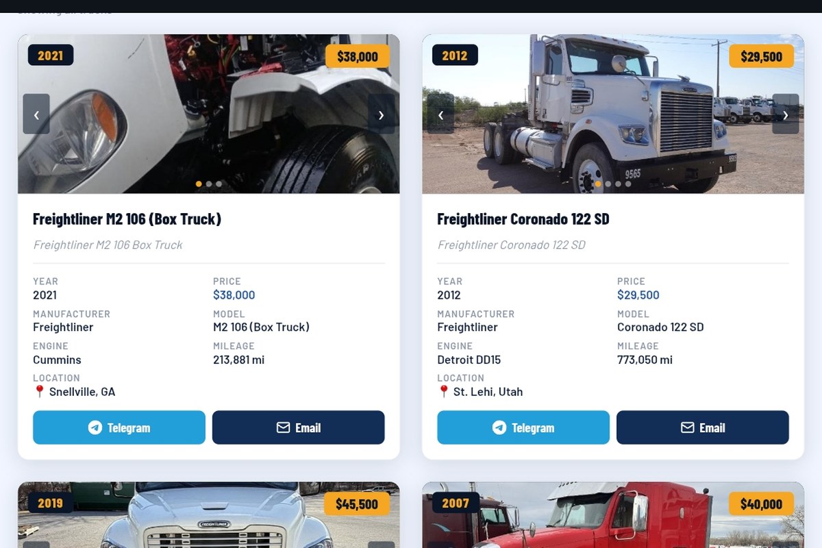 Barry's Freightliners truck listings grid